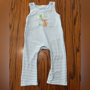 1st Birthday Balloon Blue White Striped Long Romper Baby 12-18 Month Sleeveless